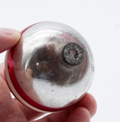 Shiny Brite Vintage Silvered Red & White Striped Ball Glass Christmas Ornament - Thumbnail 3