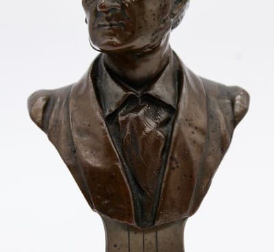 Antique 19th Century Solid Bronze Bust Richard Wagner Statue Sculpture - Thumbnail 3