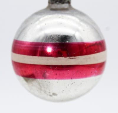 Shiny Brite Vintage Silvered Red & White Striped Ball Glass Christmas Ornament - Thumbnail 4