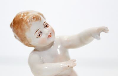 MULLER VOLKSTEDT Hand Painted Dresden Germany Red Cherub Porcelain Figurine - Thumbnail 2