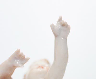 MULLER VOLKSTEDT Hand Painted Dresden Germany Red Cherub Porcelain Figurine - Thumbnail 3