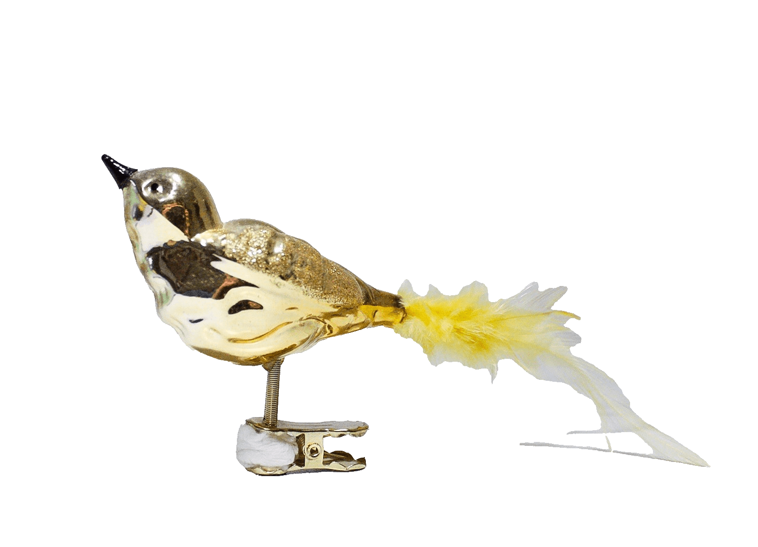 Vintage Inge Glass Yellow Bird Yellow Feather Clip-On Christmas Ornament - Image 1