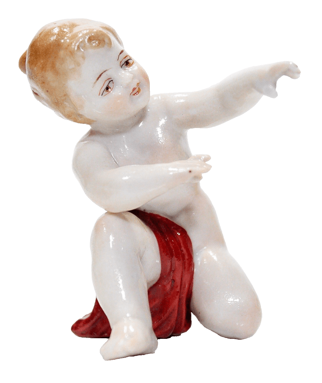 MULLER VOLKSTEDT Hand Painted Dresden Germany Red Cherub Porcelain Figurine - Image 1