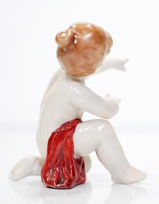 MULLER VOLKSTEDT Hand Painted Dresden Germany Red Cherub Porcelain Figurine - Thumbnail 5