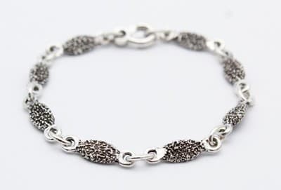 Vintage Sterling Silver 925 Link Moss Motif Bracelet 7.75" - Thumbnail 4