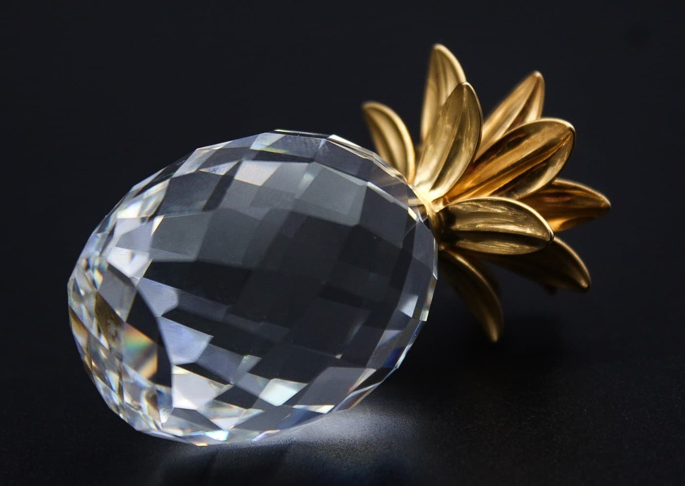 Swarovski Pineapple Austria Fine Faceted Crystal Gold Gilt Figurine Vintage - Thumbnail 4