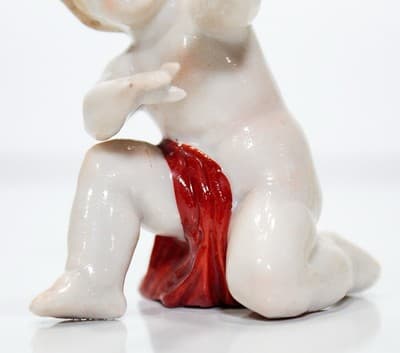 MULLER VOLKSTEDT Hand Painted Dresden Germany Red Cherub Porcelain Figurine - Thumbnail 4