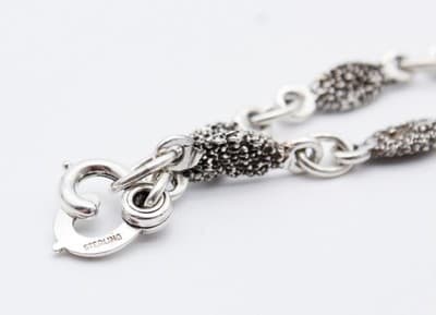 Vintage Sterling Silver 925 Link Moss Motif Bracelet 7.75" - Thumbnail 6