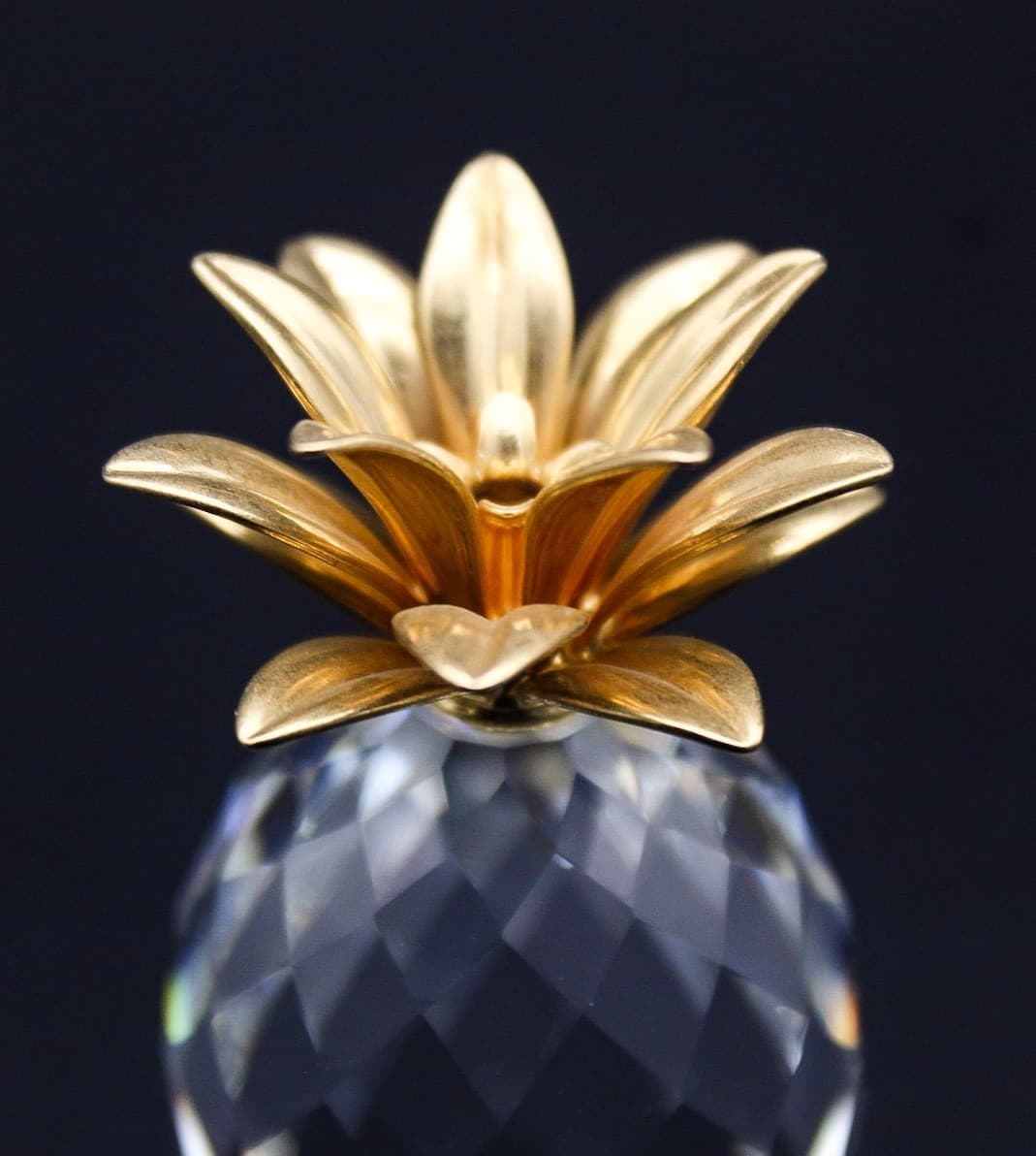 Swarovski Pineapple Austria Fine Faceted Crystal Gold Gilt Figurine Vintage - Thumbnail 7