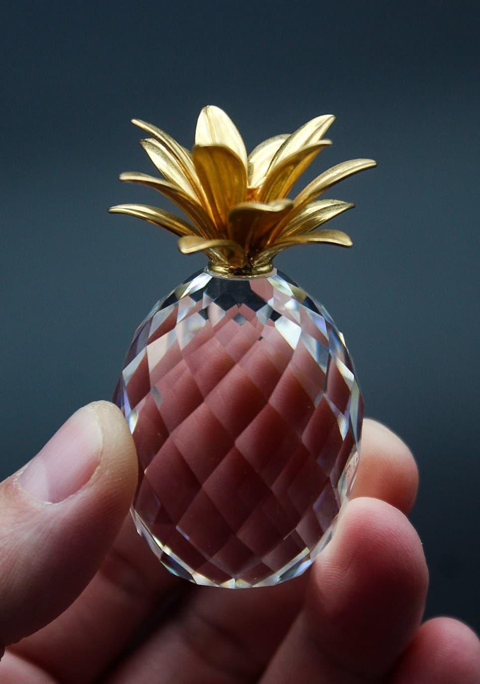 Swarovski Pineapple Austria Fine Faceted Crystal Gold Gilt Figurine Vintage - Thumbnail 2