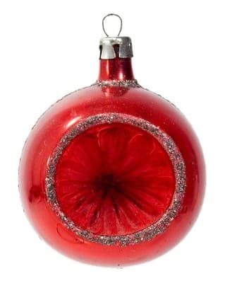 Vintage Made In Poland Indent Reflector Mica Red Glass Christmas Ornament - Image 1