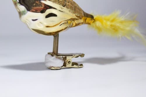 Vintage Inge Glass Yellow Bird Yellow Feather Clip-On Christmas Ornament - Thumbnail 3