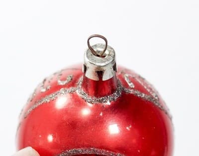 Vintage Made In Poland Indent Reflector Mica Red Glass Christmas Ornament - Thumbnail 6