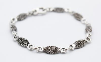 Vintage Sterling Silver 925 Link Moss Motif Bracelet 7.75" - Thumbnail 2