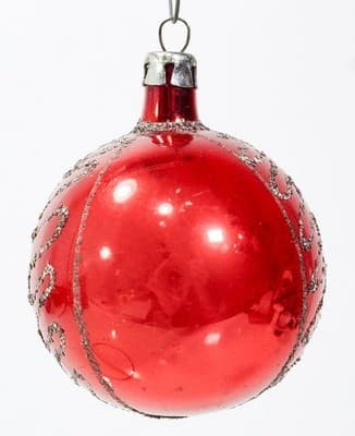 Vintage Made In Poland Indent Reflector Mica Red Glass Christmas Ornament - Thumbnail 5