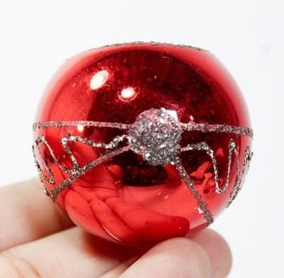 Vintage Made In Poland Indent Reflector Mica Red Glass Christmas Ornament - Thumbnail 3