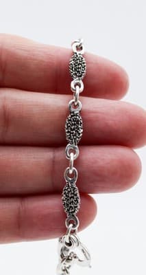 Vintage Sterling Silver 925 Link Moss Motif Bracelet 7.75" - Thumbnail 5