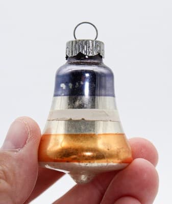 SHINY BRITE Mica Blue White Yellow Bell Glass Christmas Ornament - Thumbnail 2