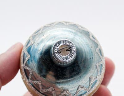 Vintagw SHINY BRITE Blue & Beige Mica Ornate Glass Christmas Ornament - Thumbnail 3