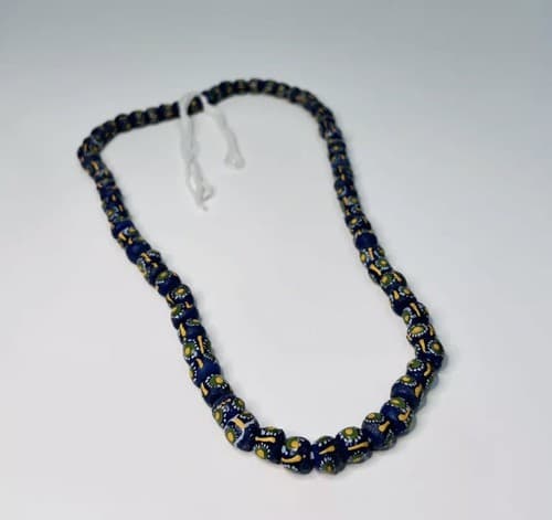 Vintage Hand Painted Blue Yellow Green Glass Beaded Necklace Strand - Thumbnail 5