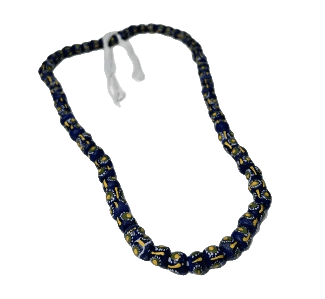 Vintage Hand Painted Blue Yellow Green Glass Beaded Necklace Strand - Image 1
