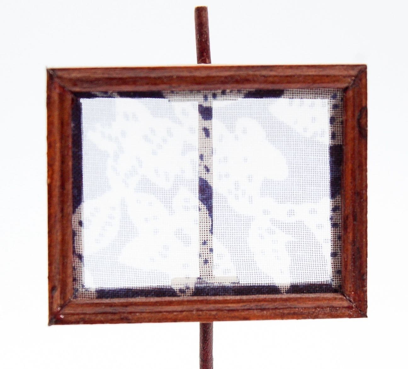 Vintage Miniature Dollhouse Natural Wood Fabric Fireplace Screen Furniture - Thumbnail 2