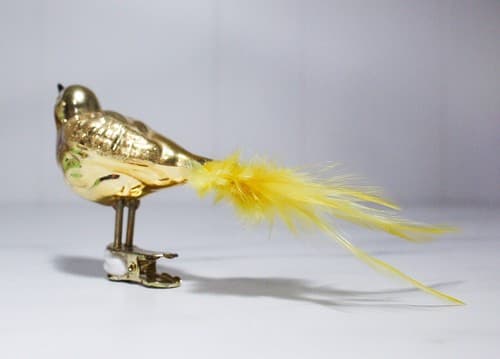 Vintage Inge Glass Yellow Bird Yellow Feather Clip-On Christmas Ornament - Thumbnail 4