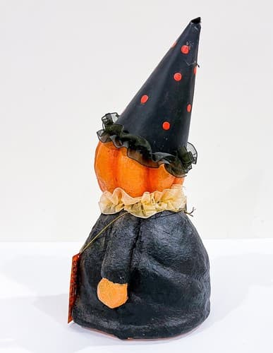 Vintage Candy Corn Lane Pumpkin Party Hat Folk Art Primitive Paper Mache Figure - Thumbnail 4