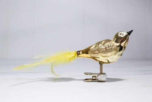 Vintage Inge Glass Yellow Bird Yellow Feather Clip-On Christmas Ornament - Thumbnail 5