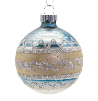 Vintagw SHINY BRITE Blue & Beige Mica Ornate Glass Christmas Ornament - Image 1