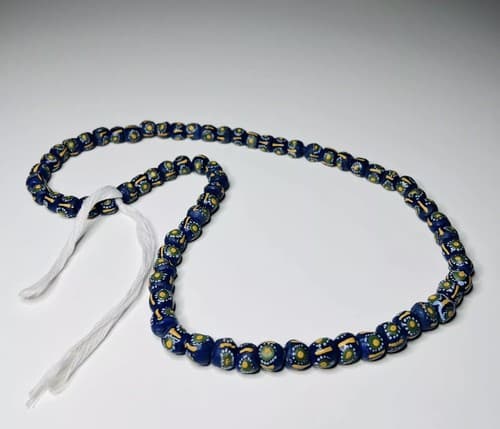 Vintage Hand Painted Blue Yellow Green Glass Beaded Necklace Strand - Thumbnail 4