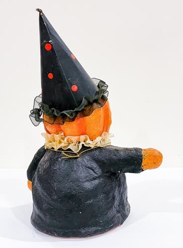 Vintage Candy Corn Lane Pumpkin Party Hat Folk Art Primitive Paper Mache Figure - Thumbnail 5
