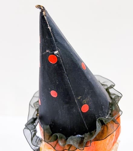 Vintage Candy Corn Lane Pumpkin Party Hat Folk Art Primitive Paper Mache Figure - Thumbnail 6