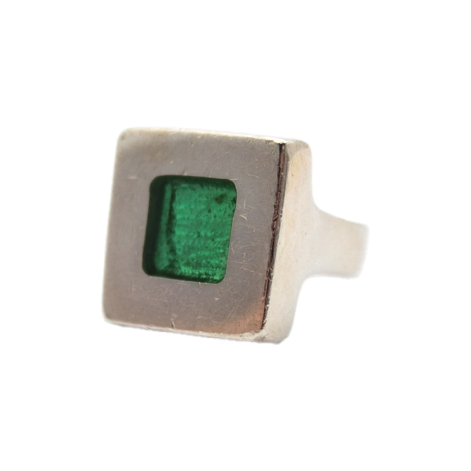 Dinosaur Designs Modernist 925 Sterling Silver Squared Green Glass Ring Size 6.5 - Image 1