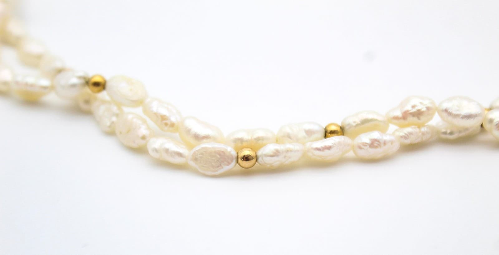 Vintage 14K Yellow Gold Double-Strand Freshwater Rice Pearl Necklace - Thumbnail 3