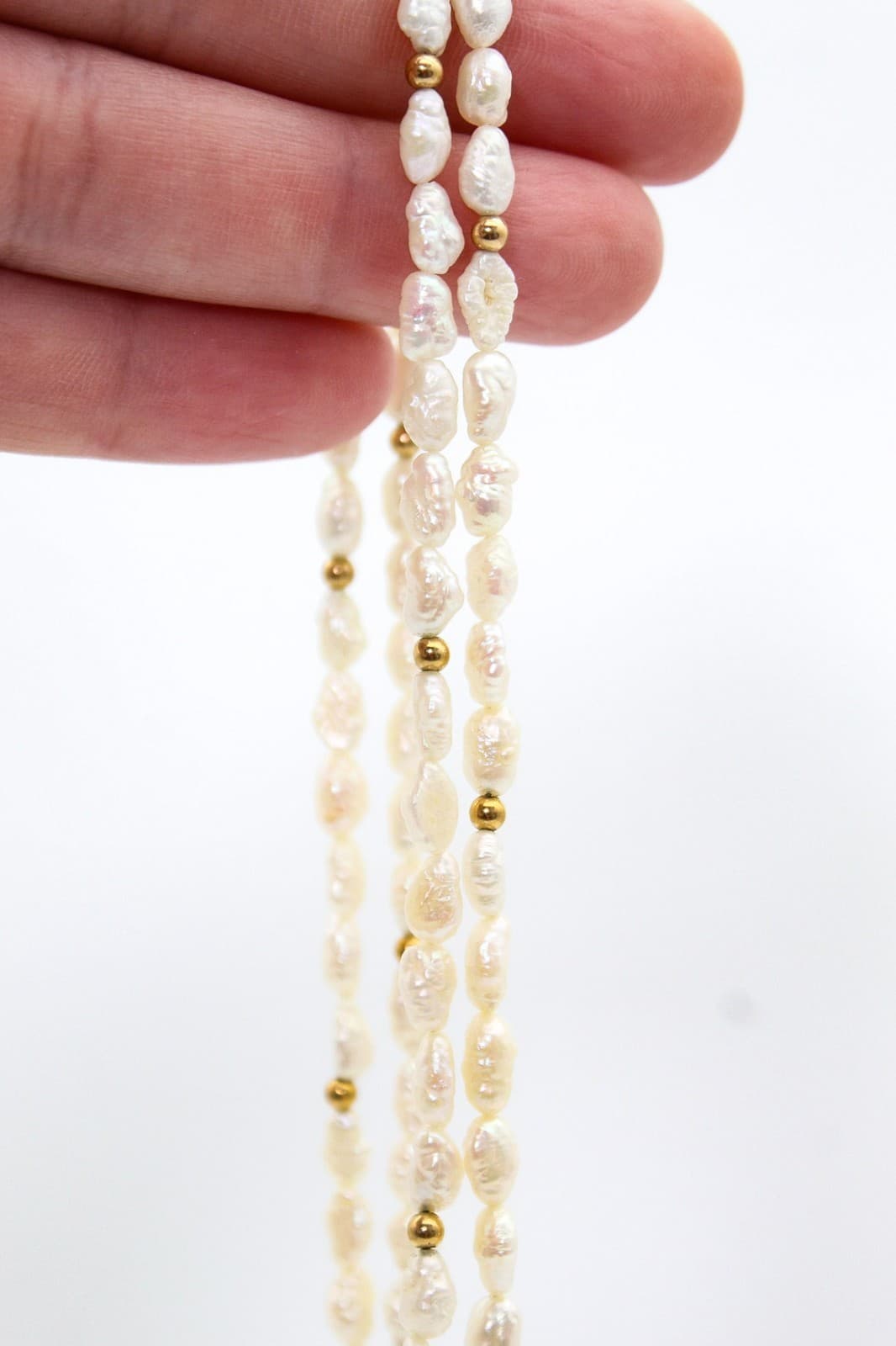 Vintage 14K Yellow Gold Double-Strand Freshwater Rice Pearl Necklace - Thumbnail 5