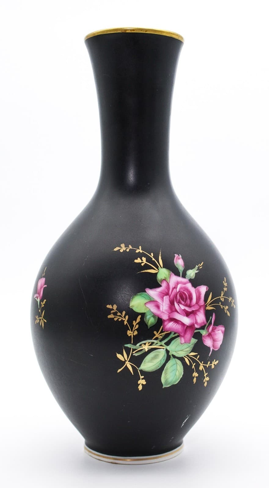 Vintage Rosenthal Germany Kunstabteilung Selb Rose Black Porcelain Vase 9.5" - Thumbnail 6
