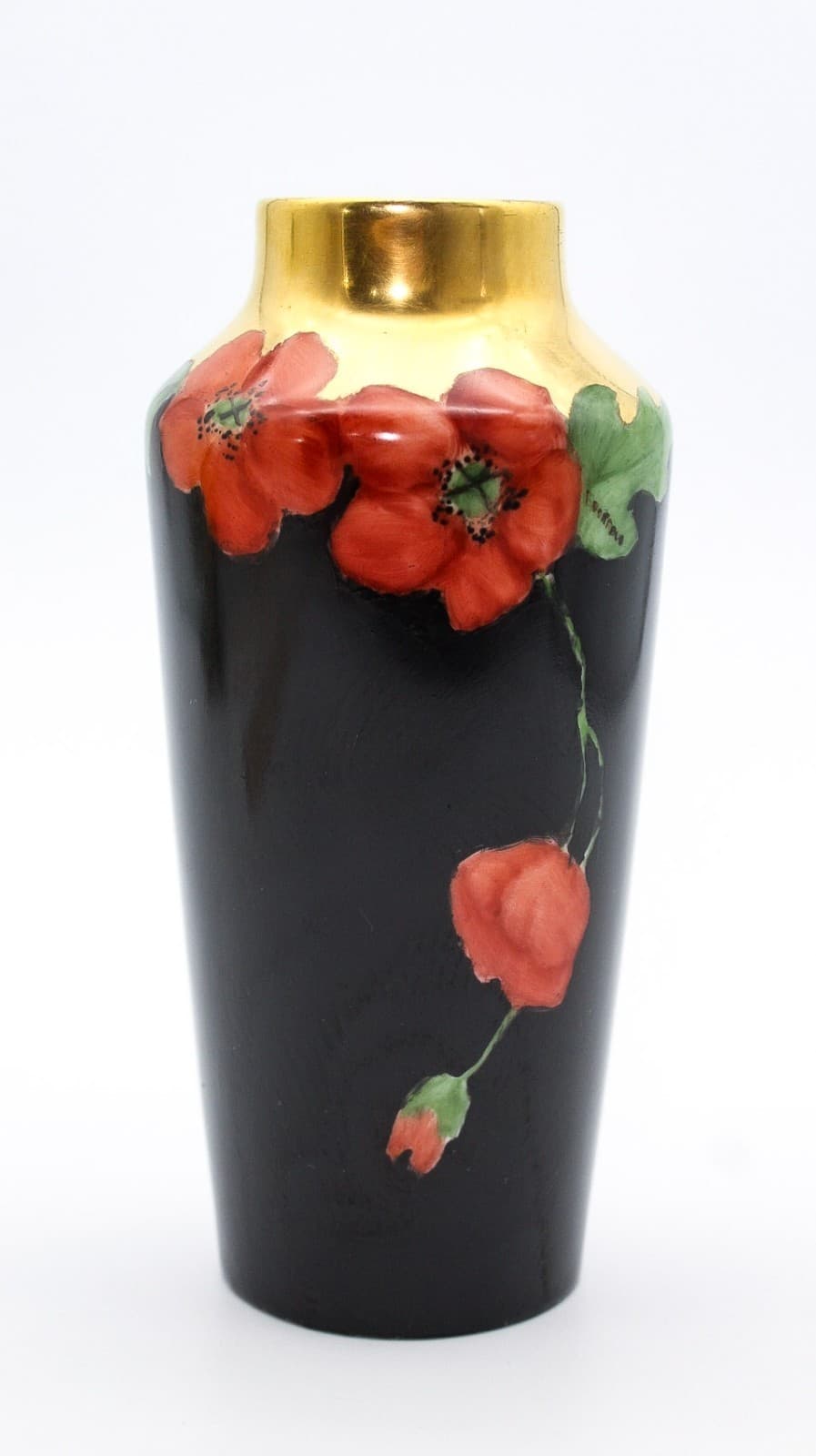 Vintage France Art Nouveau Hand-Painted Floral Gold Gilt Porcelain Vase - Thumbnail 10