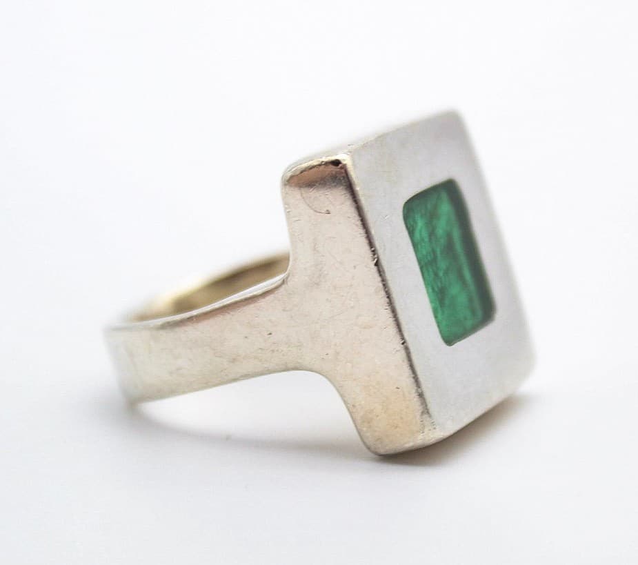 Dinosaur Designs Modernist 925 Sterling Silver Squared Green Glass Ring Size 6.5 - Thumbnail 3