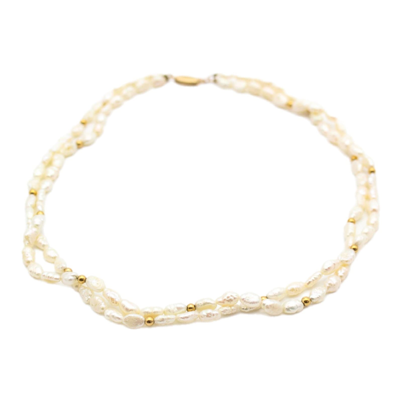 Vintage 14K Yellow Gold Double-Strand Freshwater Rice Pearl Necklace - Image 1