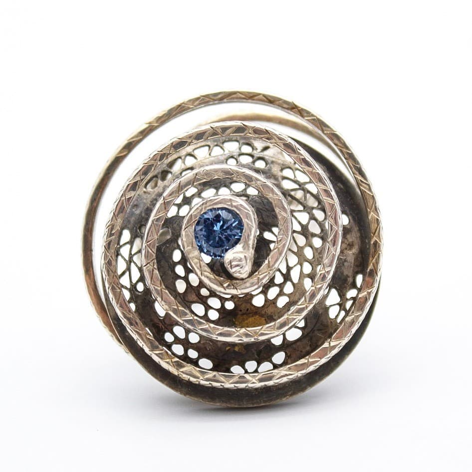 Vintage 925 Sterling Blue Sapphire Crystal Snake Spiral Vortex Ring Size 7 - Thumbnail 2