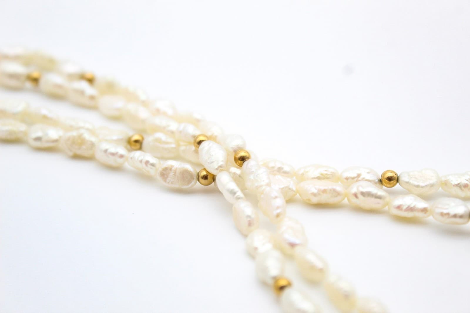 Vintage 14K Yellow Gold Double-Strand Freshwater Rice Pearl Necklace - Thumbnail 7
