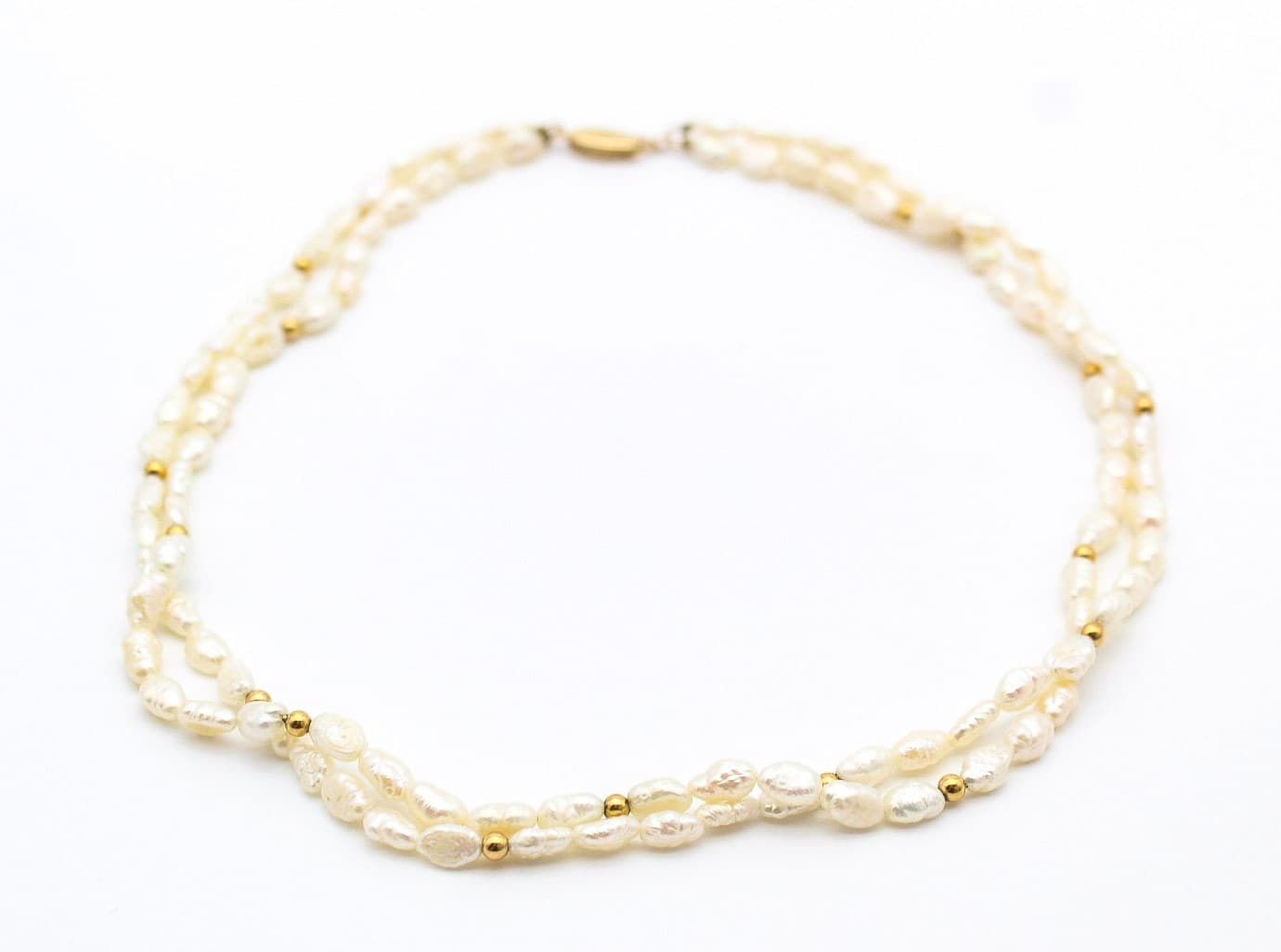 Vintage 14K Yellow Gold Double-Strand Freshwater Rice Pearl Necklace - Thumbnail 8