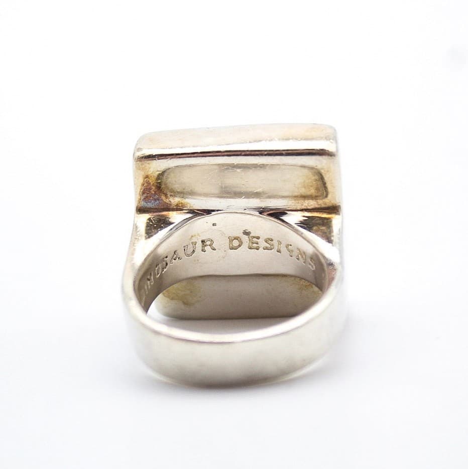 Dinosaur Designs Modernist 925 Sterling Silver Squared Green Glass Ring Size 6.5 - Thumbnail 4