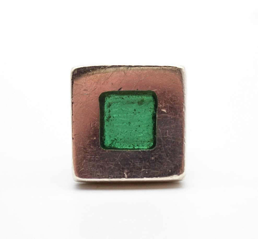Dinosaur Designs Modernist 925 Sterling Silver Squared Green Glass Ring Size 6.5 - Thumbnail 2