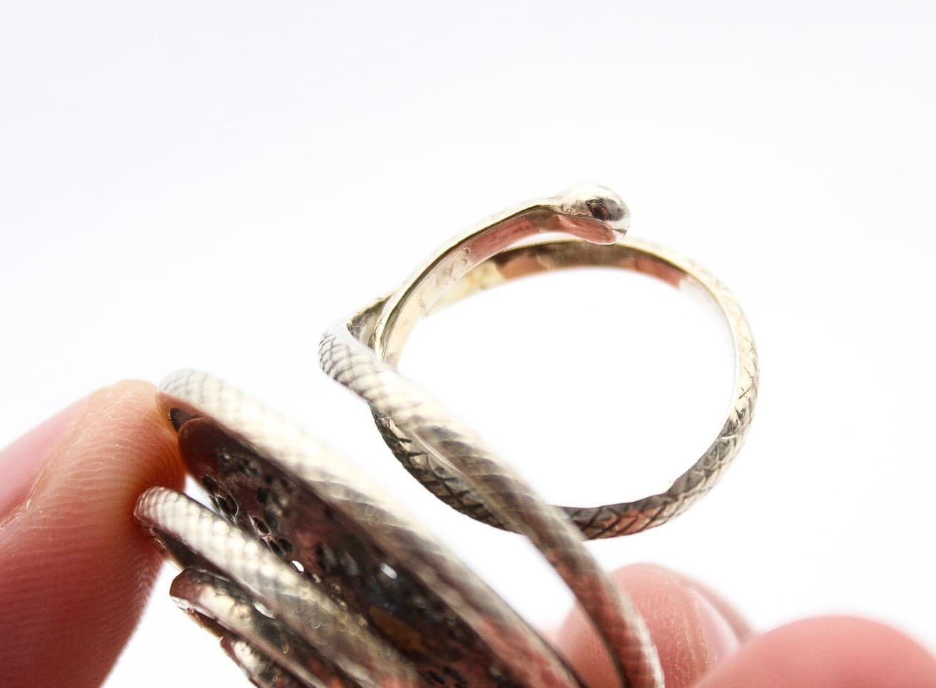 Vintage 925 Sterling Blue Sapphire Crystal Snake Spiral Vortex Ring Size 7 - Thumbnail 7