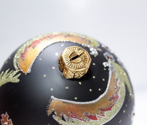Vtg Hand Decorated Black Glittered Floral Large Glass Ball Christmas Ornament - Thumbnail 7