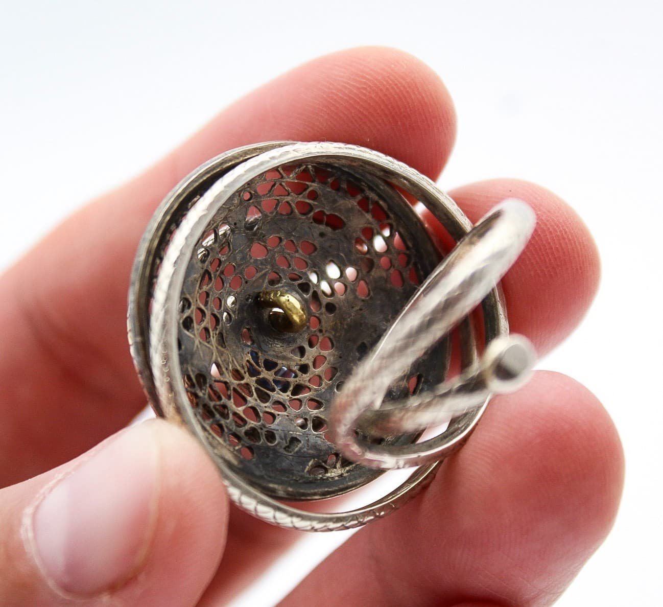 Vintage 925 Sterling Blue Sapphire Crystal Snake Spiral Vortex Ring Size 7 - Thumbnail 6