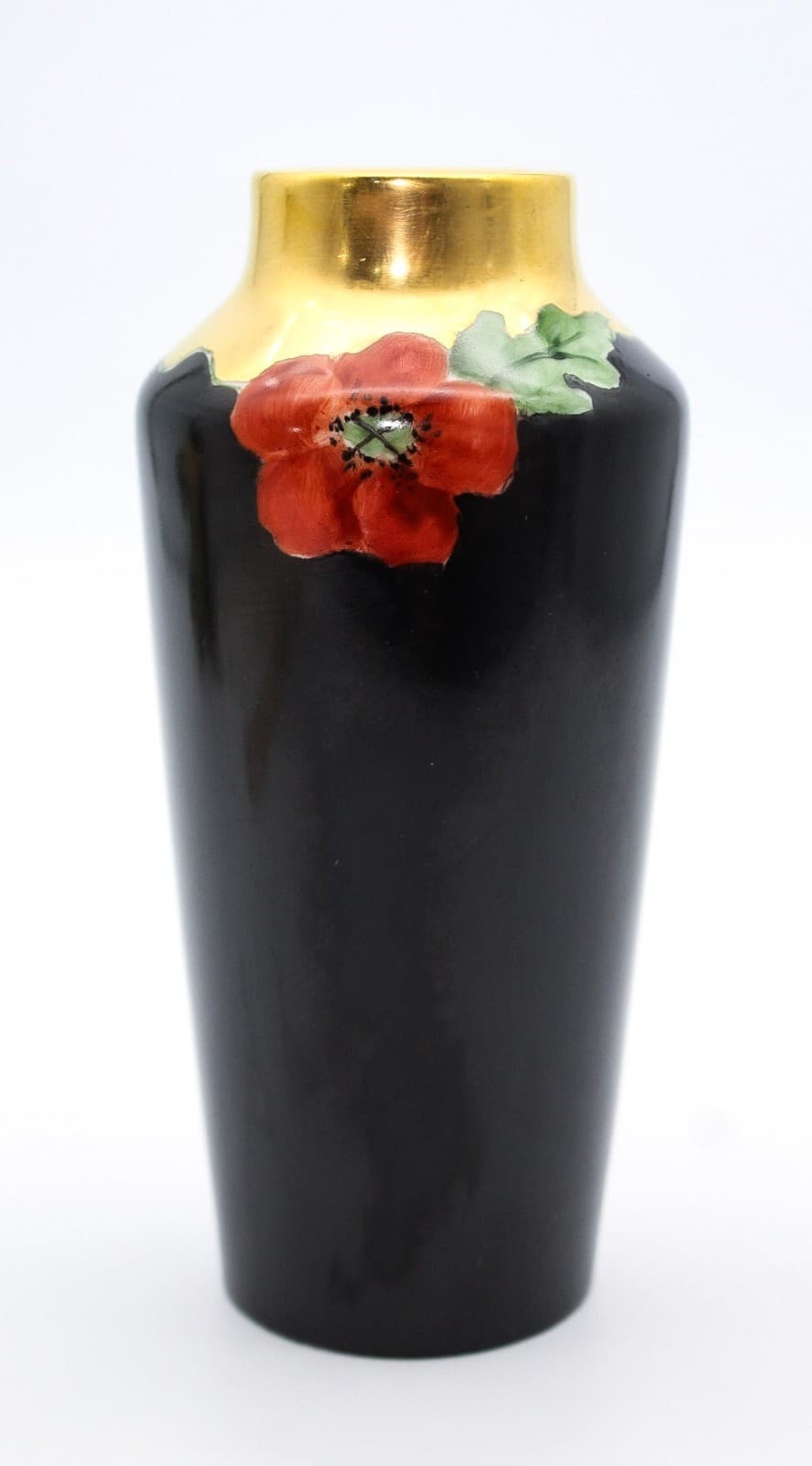 Vintage France Art Nouveau Hand-Painted Floral Gold Gilt Porcelain Vase - Thumbnail 5