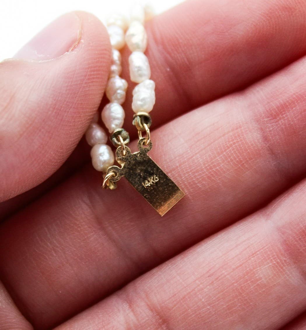 Vintage 14K Yellow Gold Triple-Strand Freshwater Rice Pearl Necklace - Thumbnail 6